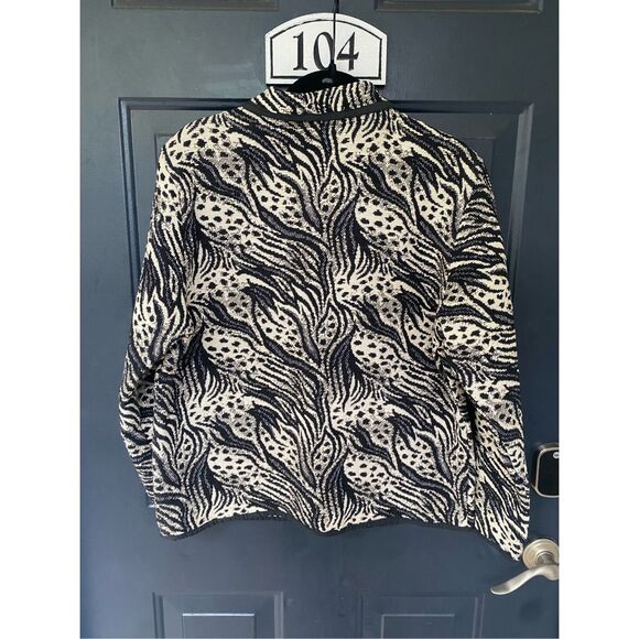 Jane Ashley Cream Black Blue Button Knit Jacket, Size Medium - Picture 3 of 8